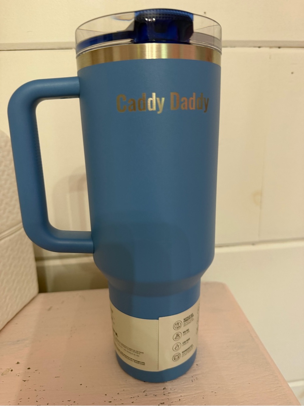Stanley Caddy Daddy Matte Blue Travel Mug with silver Accents